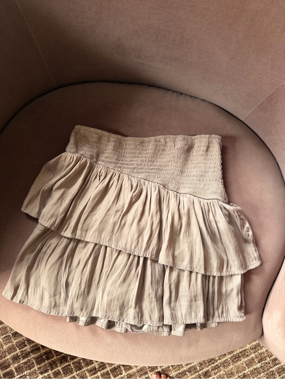 vestique Beige Tiered Ruffle Mini Skirt
